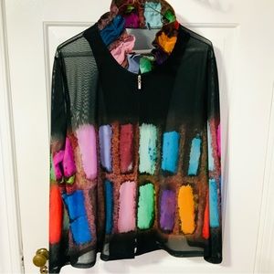 Mesh Zippered Jacked with Ruffled Neck